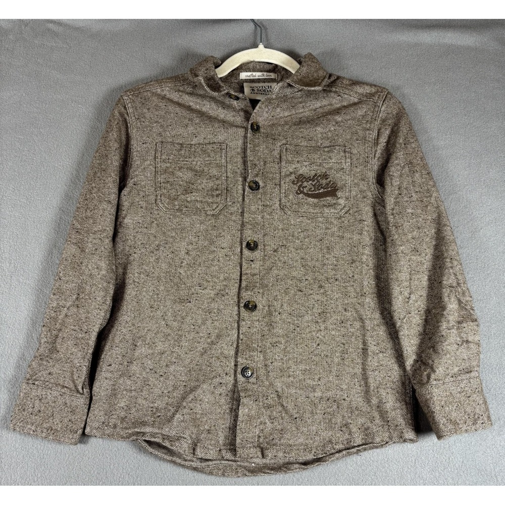 Scotch & Soda Boys Button Up Shirt Tan Brown Long Sleeve Classic Collared M